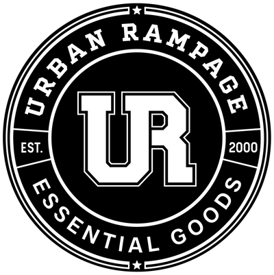 Urban Rampage primary round logo in white on black background