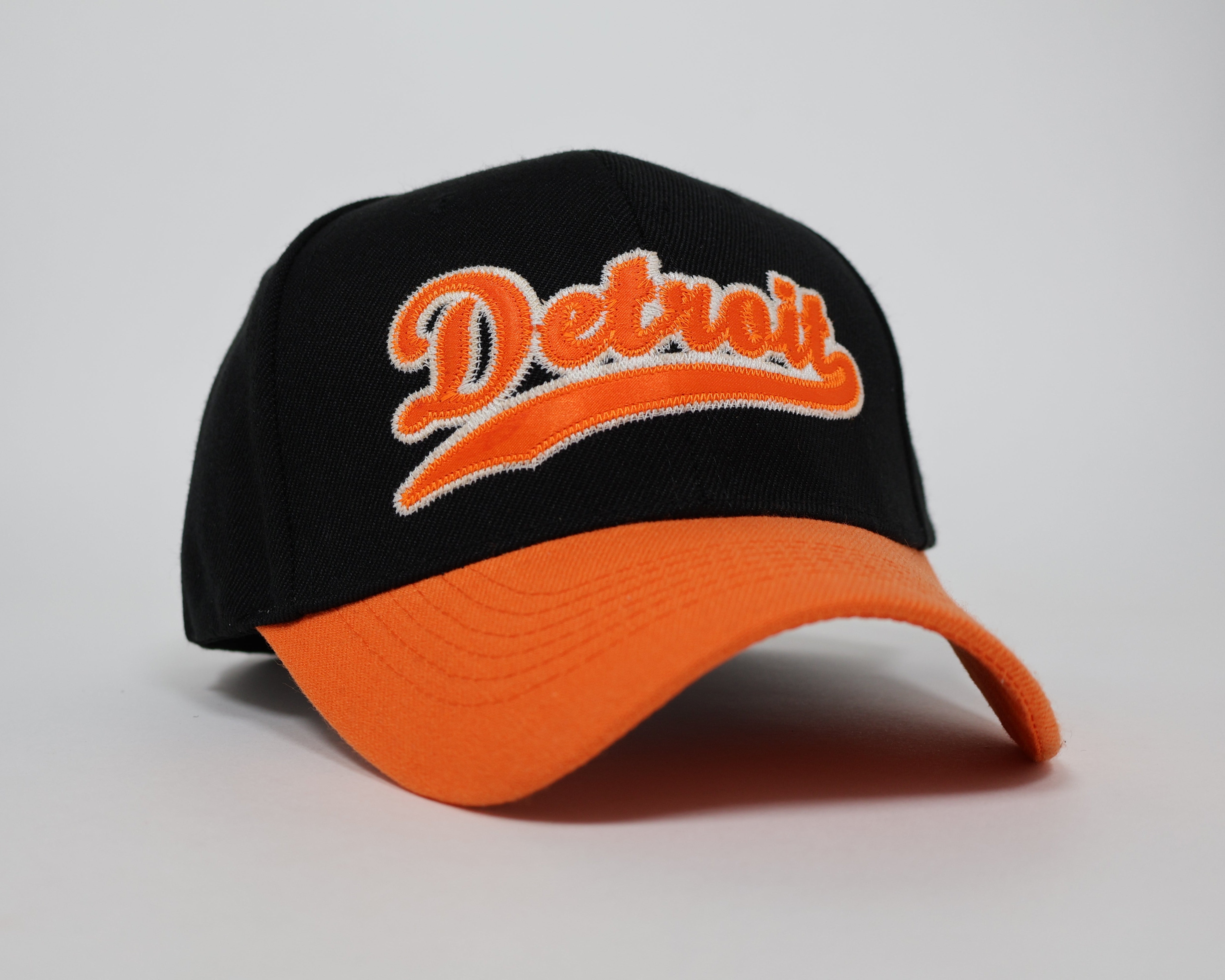 Men's Black and Orange Baseball Cap Detroit Embroidered Design with Bold Look and Adjustable Fit