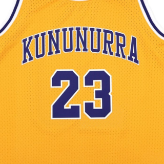 Menβs yellow and blue basketball jersey featuring Kununurra and number 23