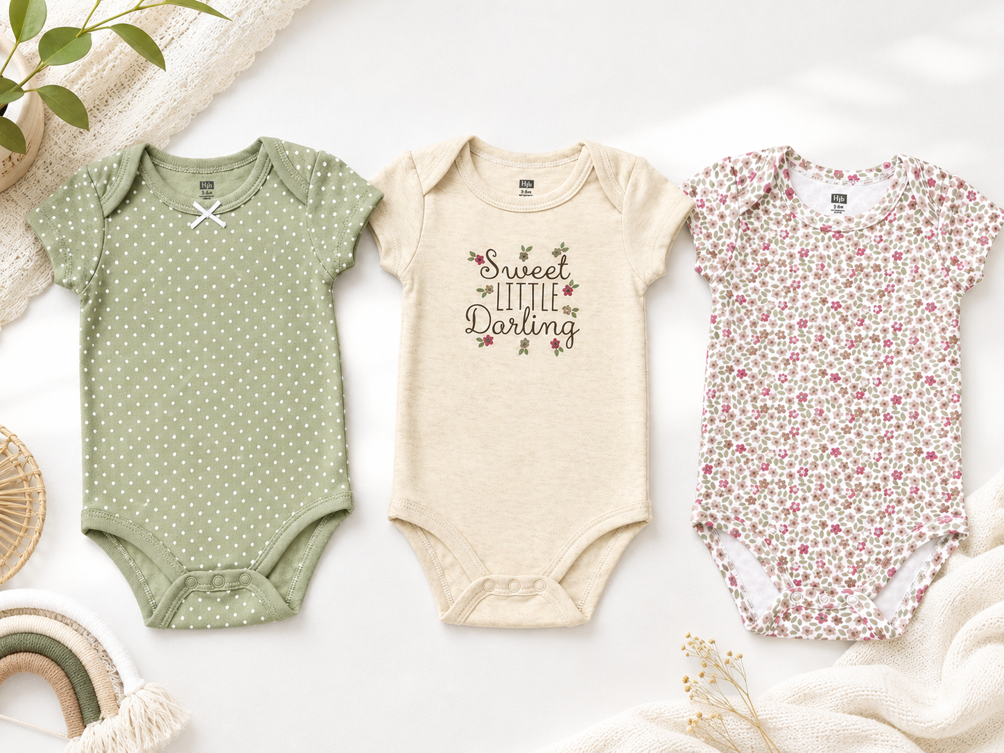 Baby 3-Pack Cotton Baby Bodysuits – Sweet Little Darling & Floral Prints | 0–12 Months