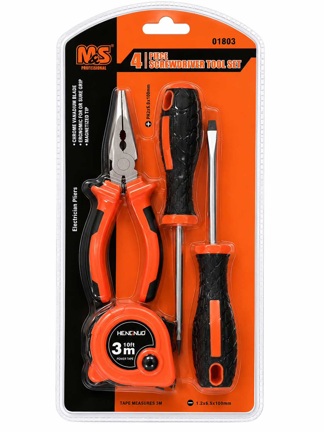 M&S Professional 4-Piece Screwdriver & Pliers Tool Set – 01803