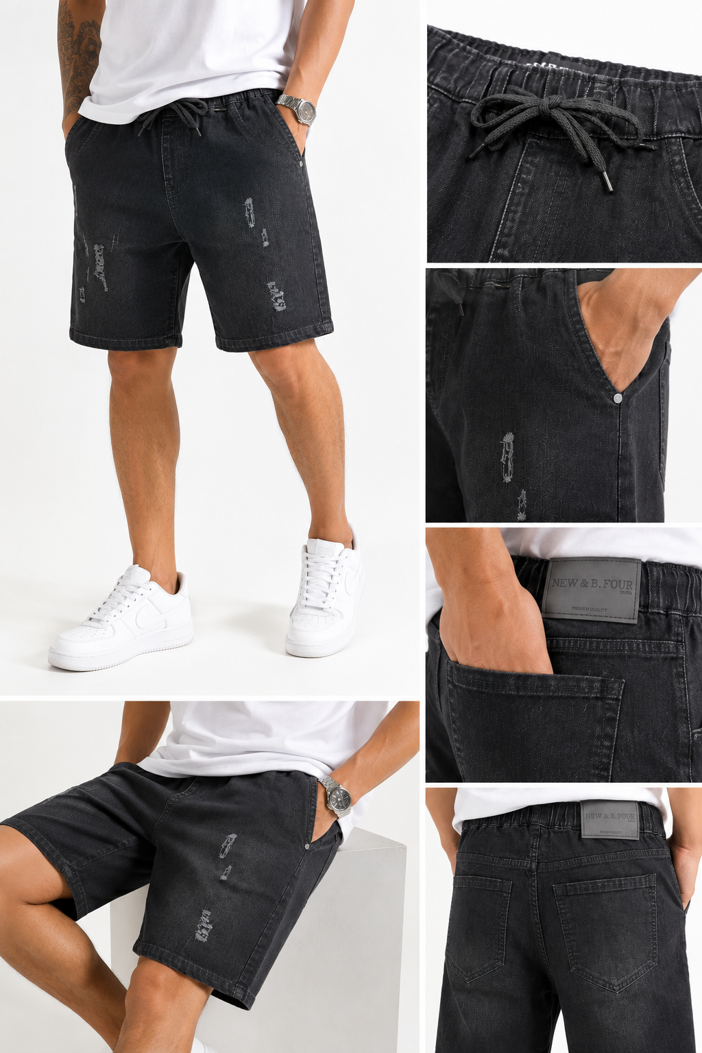 Men's Washed Denim Drawstring Shorts | Casual Comfort Fit