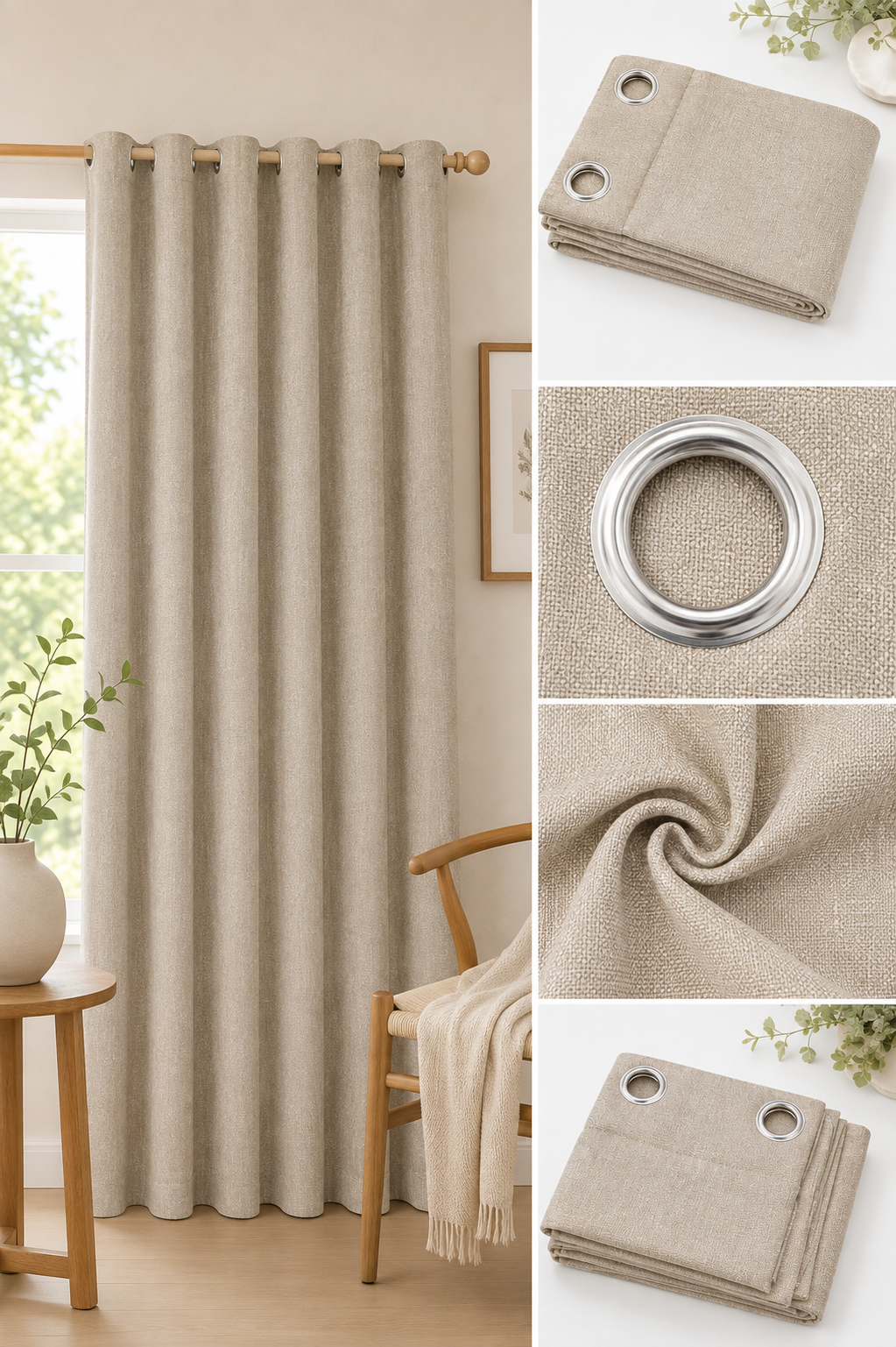 Beige Polyester Eyelet Window Curtain – 140 x 210 cm