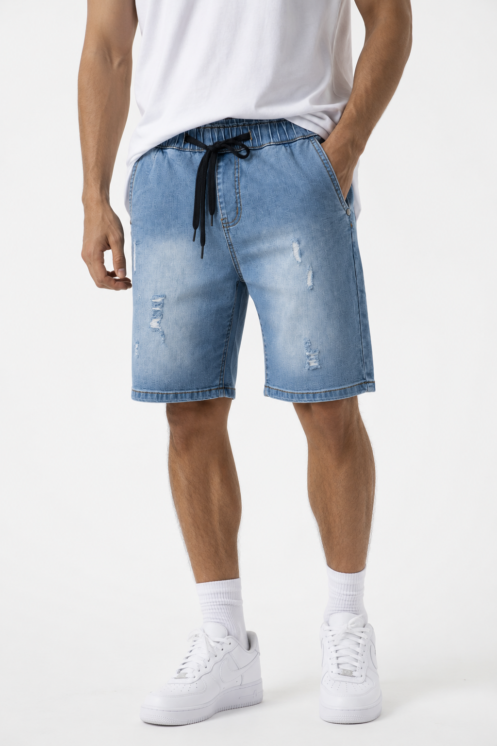 Men's Light Wash Drawstring Denim Shorts | Relaxed Fit