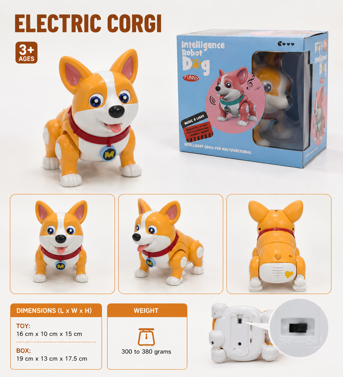 Interactive Electric Corgi Toy Dog | Music & Lights | Battery-Operated | Ages 3+