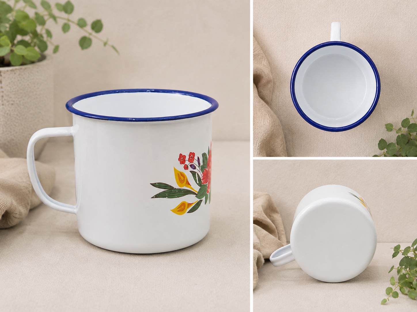 Large Floral Enamel Tin Mug – 12 cm