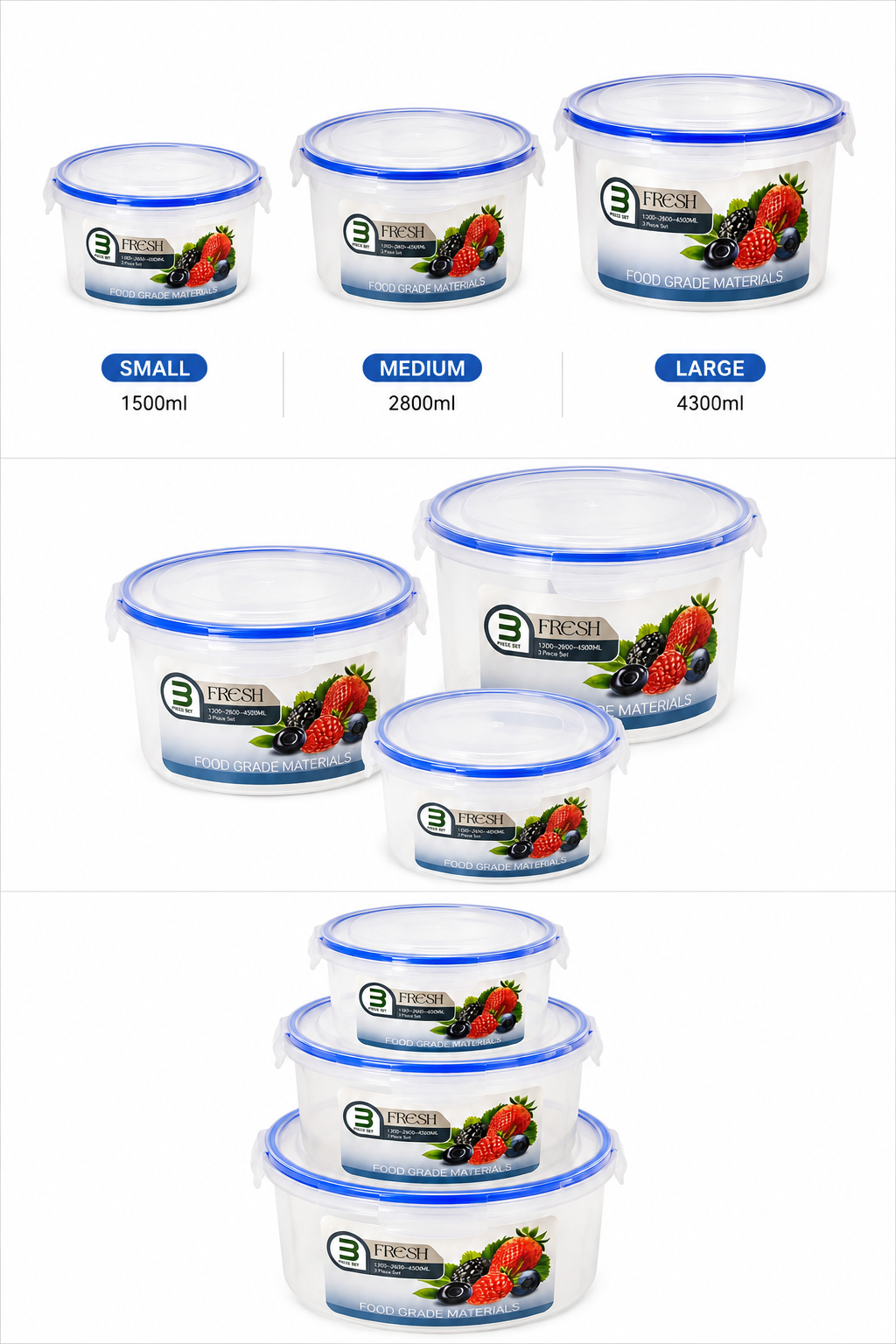 3-Piece Round Plastic Food Storage Container Set – 2179019