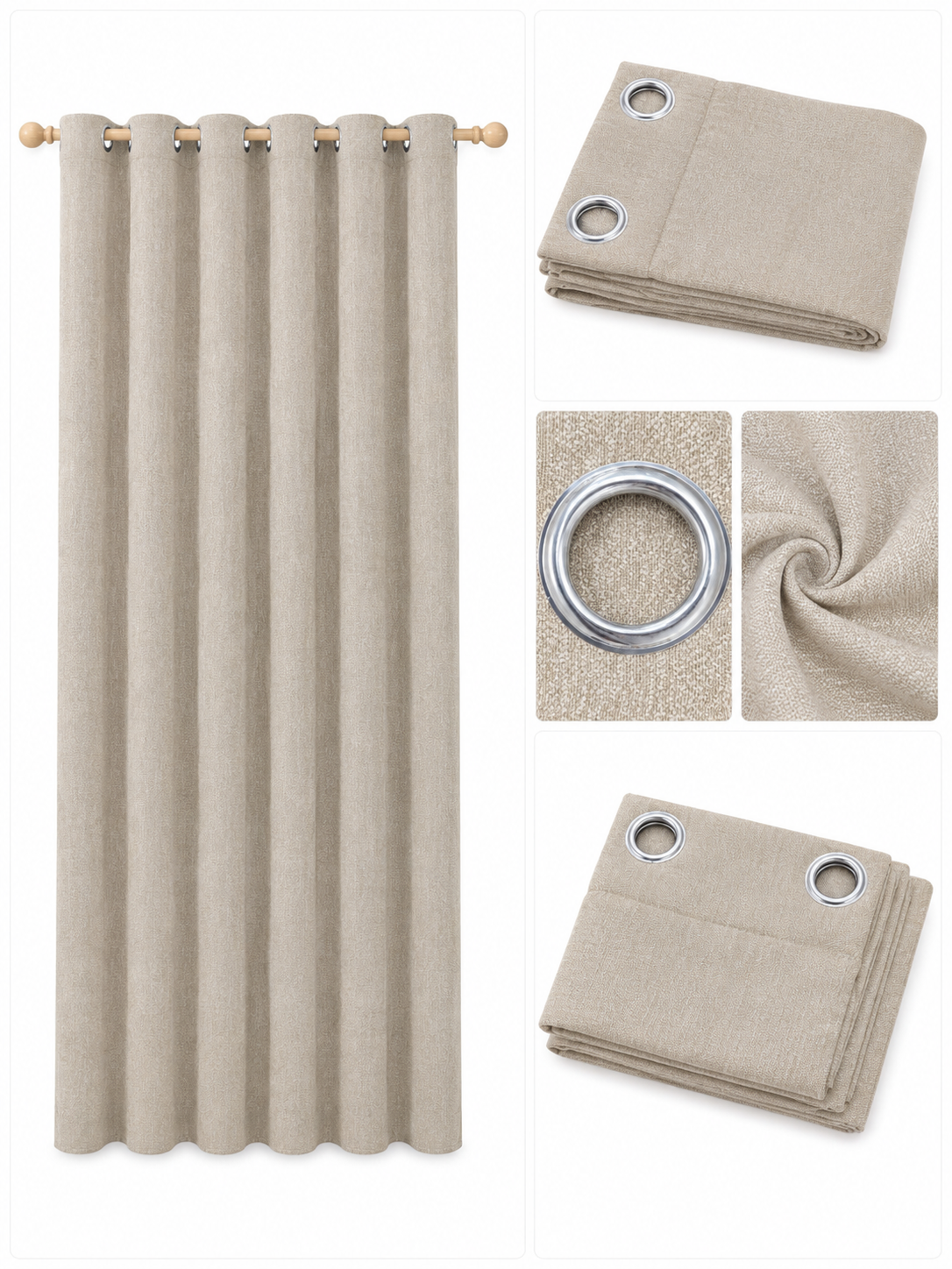 Beige Polyester Eyelet Window Curtain – 140 x 210 cm