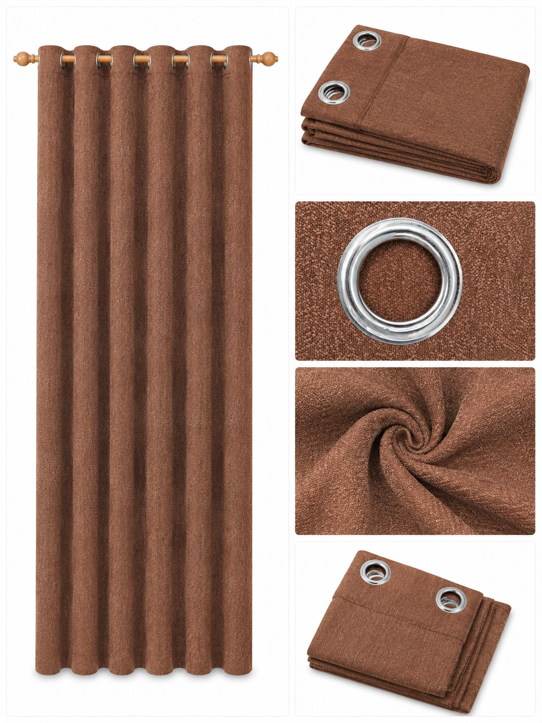 Brown Polyester Ring-Top Window Curtain – 140 x 210 cm (2024-6)