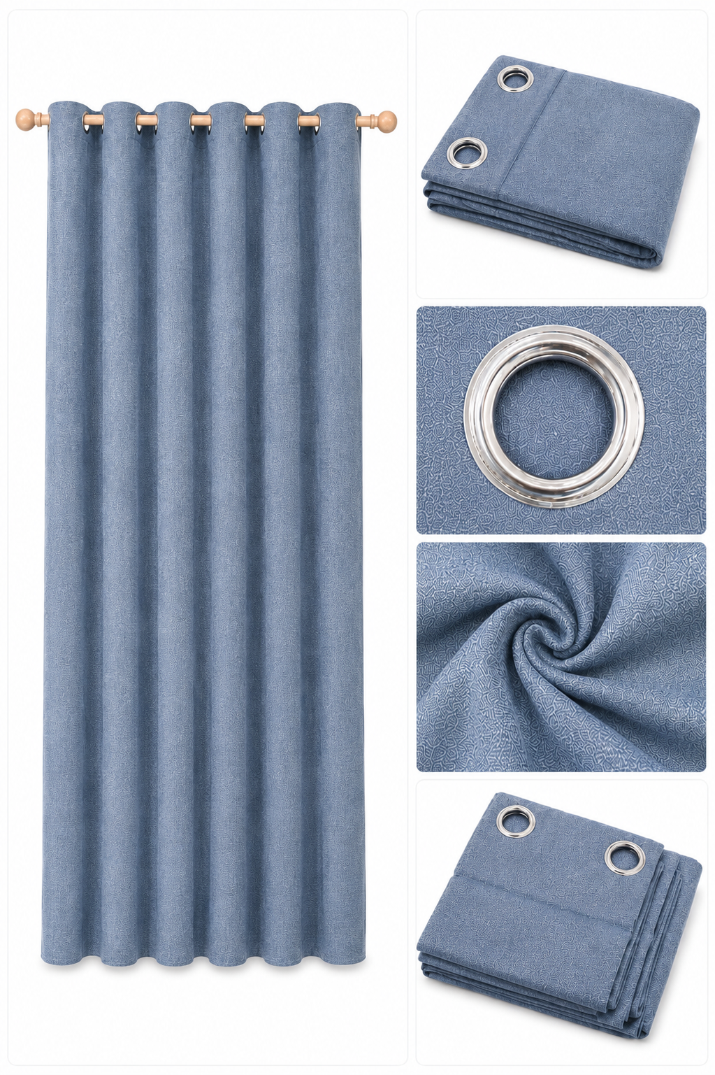 Blue Polyester Eyelet Window Curtain – 140 x 150 cm