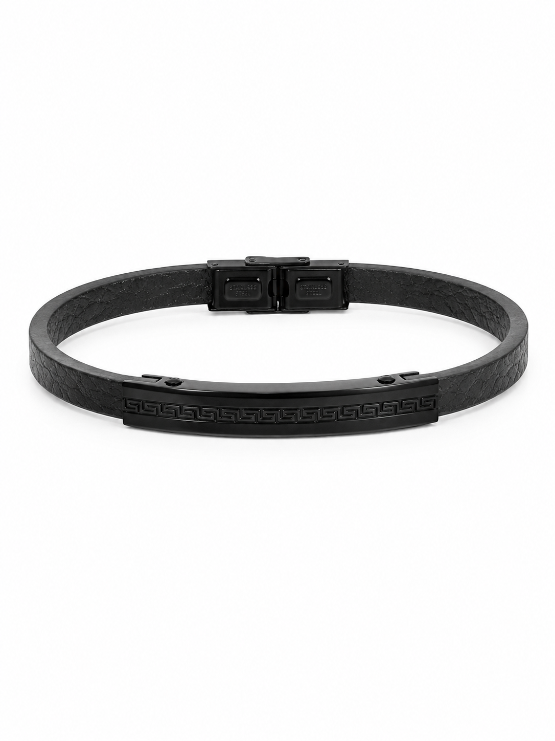 Minimalist Fashion Bracelet – Leather Style with Stainless Steel Look Plate