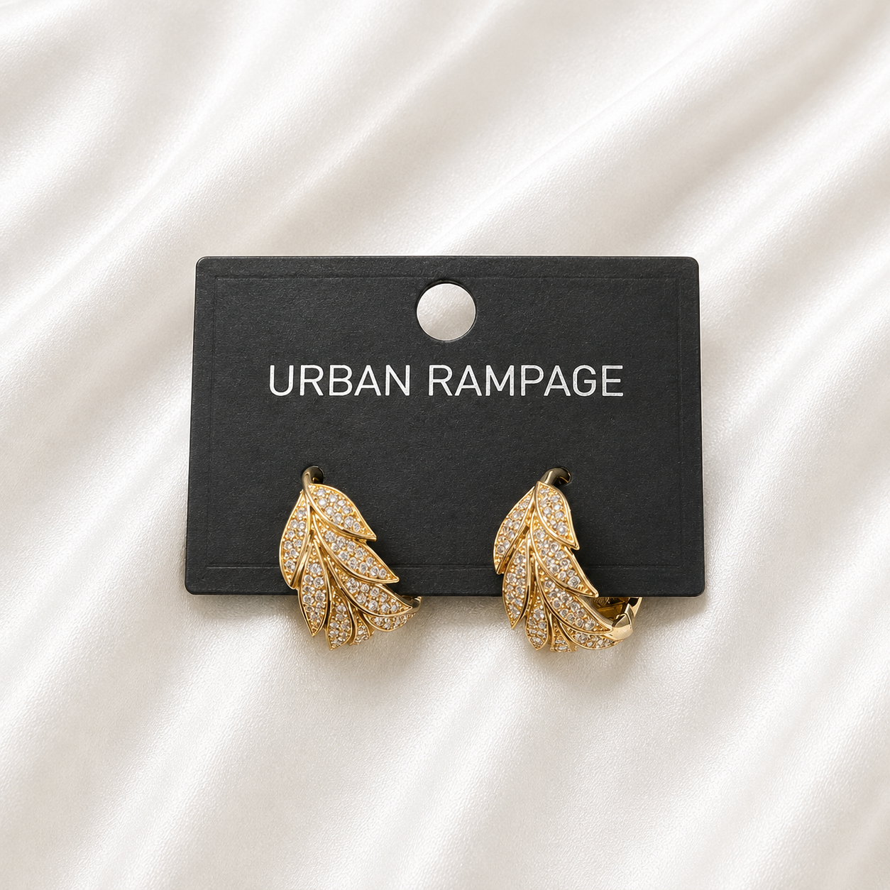 Gold-Tone Crystal Leaf Hoop Earrings