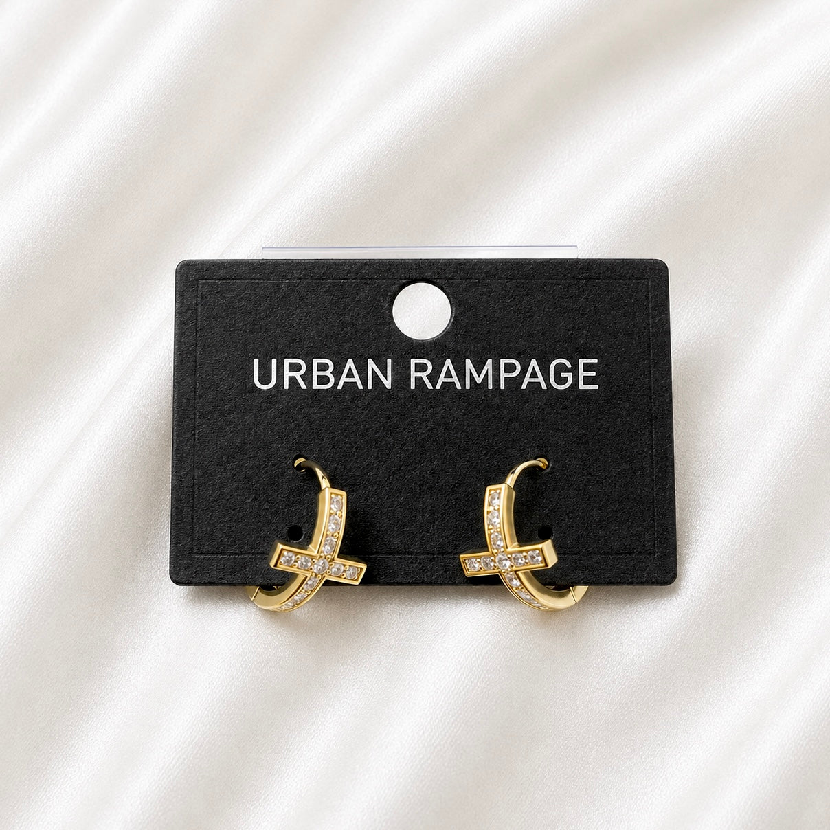 Crystal Cross Gold-Tone Hoop Earrings