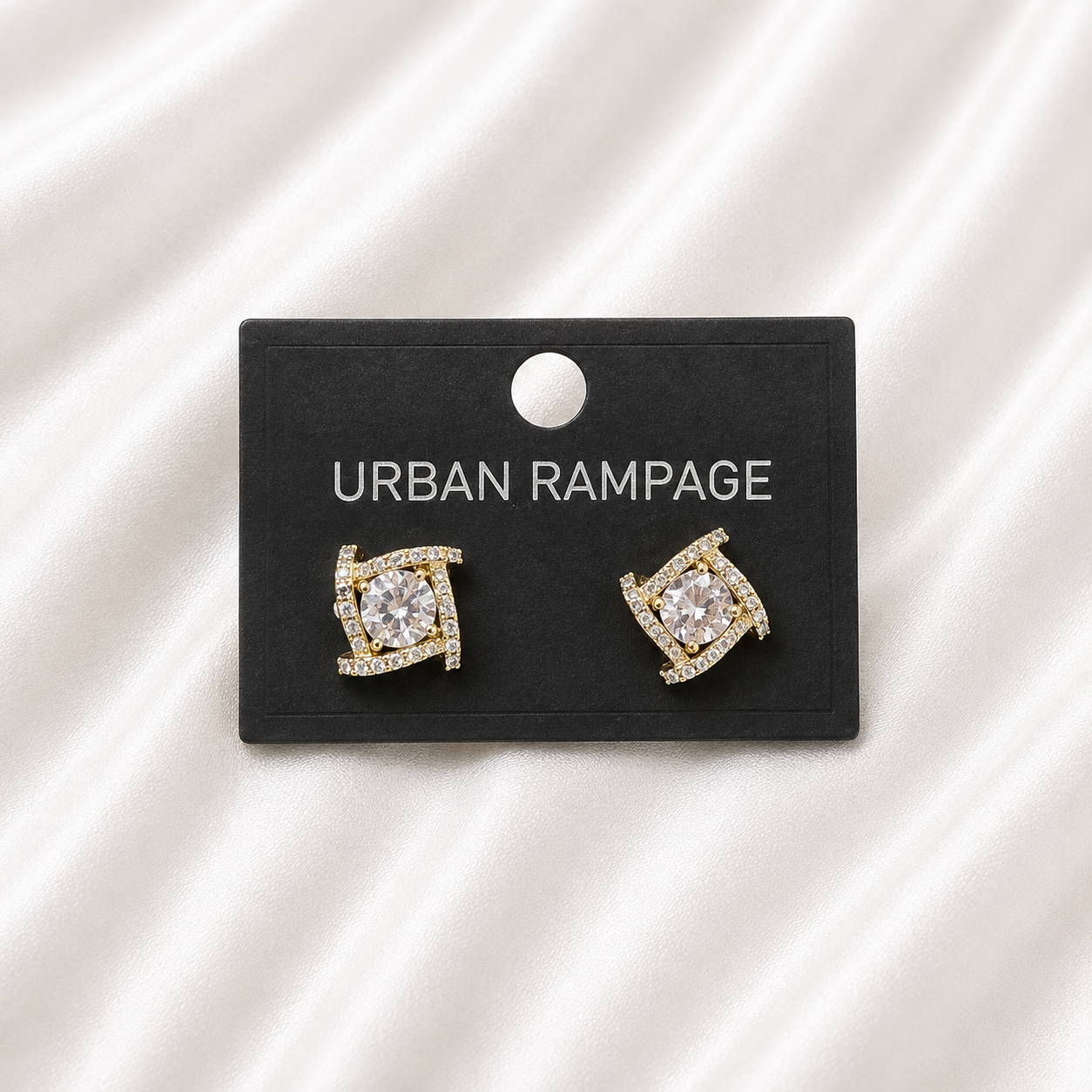 Geometric Crystal Gold-Tone Stud Earrings