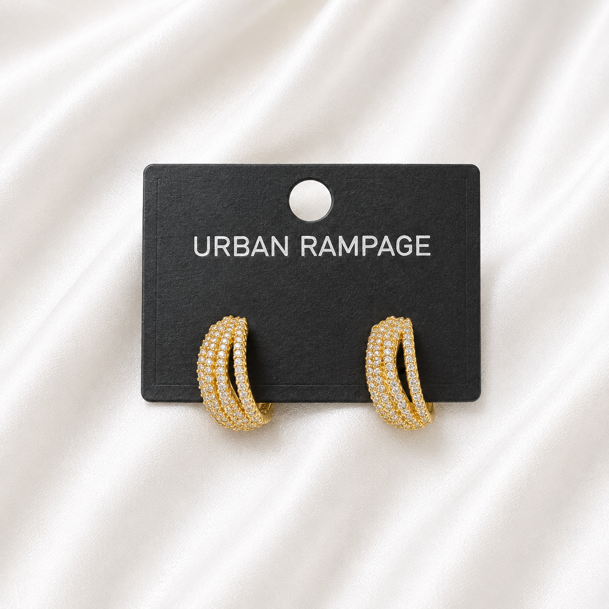 Triple Row Crystal Gold-Tone Hoop Earrings