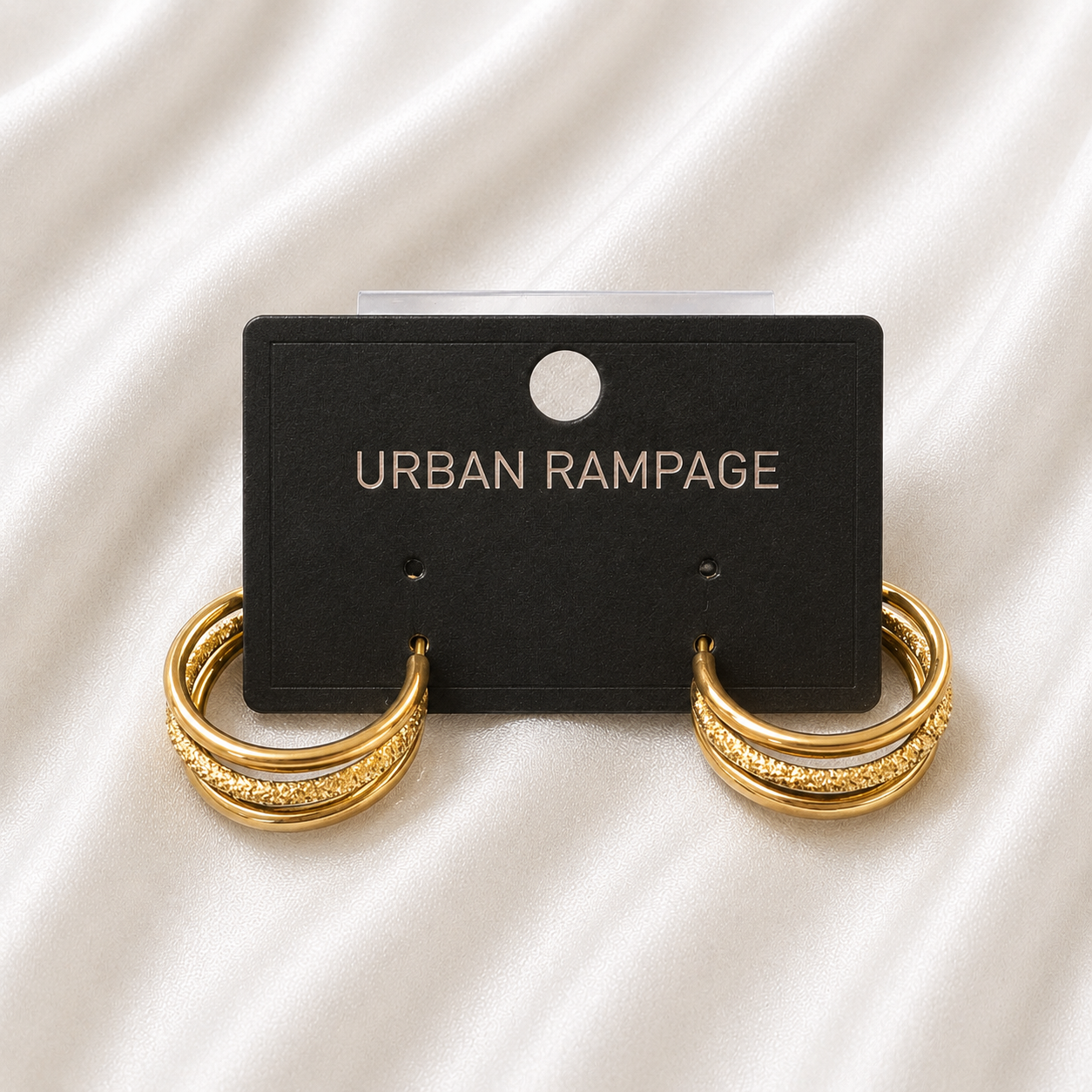 Textured Triple Gold-Tone Hoop Earrings
