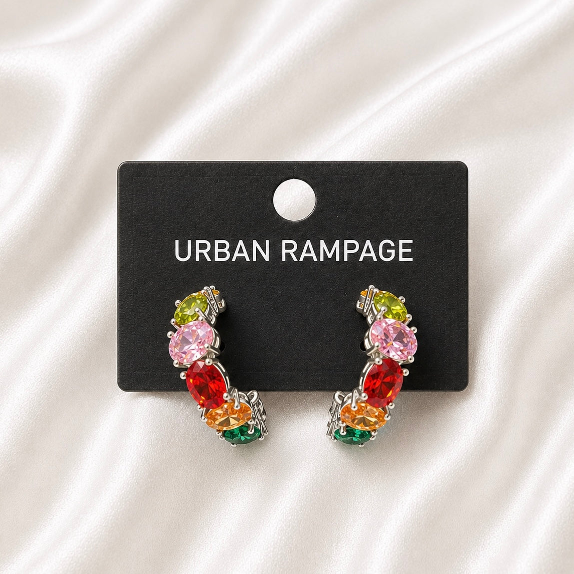 Multicolor Crystal Silver-Tone Hoop Earrings