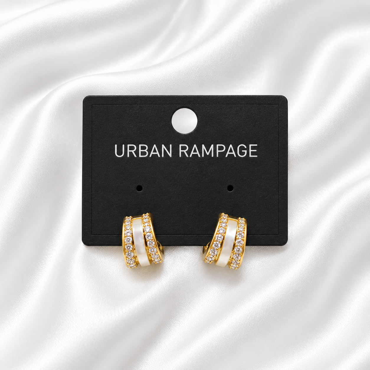 Luxury Crystal & White Enamel Hoop Earrings