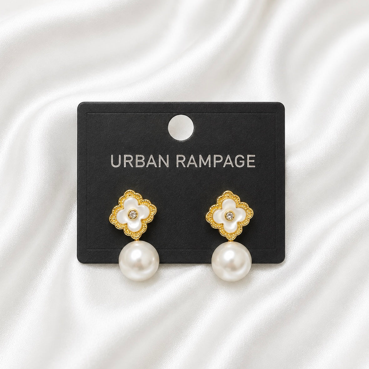Elegant Faux Pearl Clover Drop Earrings