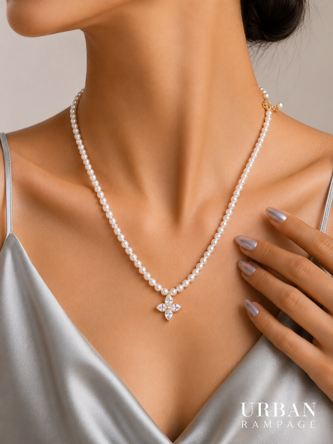 Crystal Flower Faux Pearl Necklace