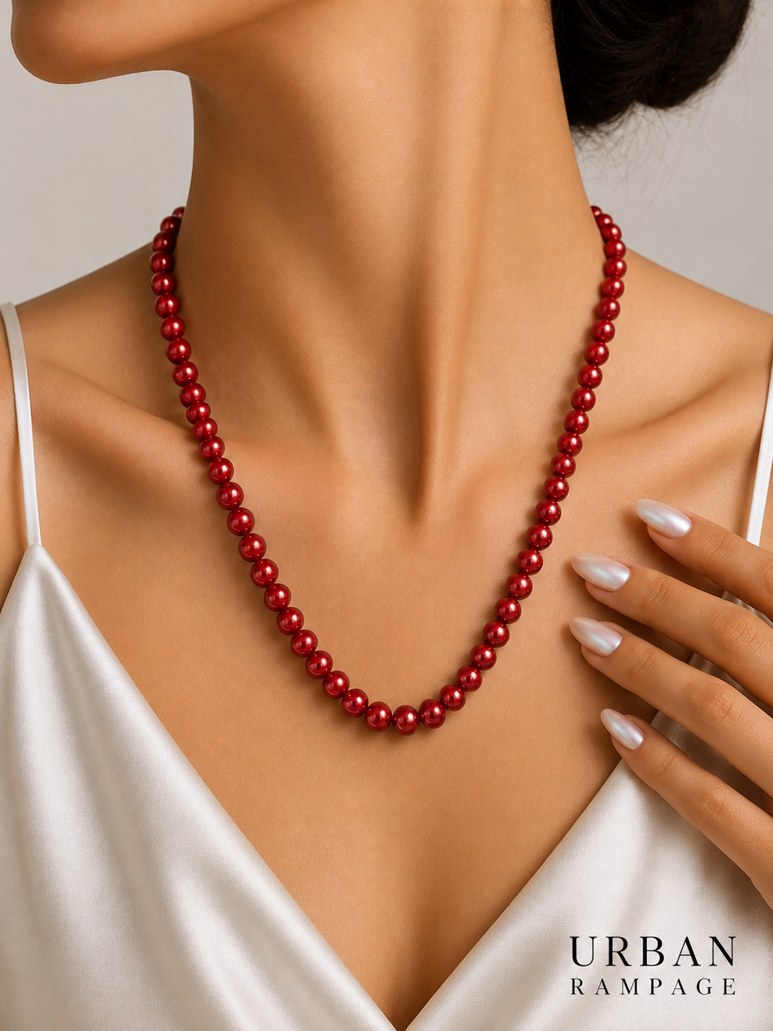 Red Faux Pearl Beaded Necklace