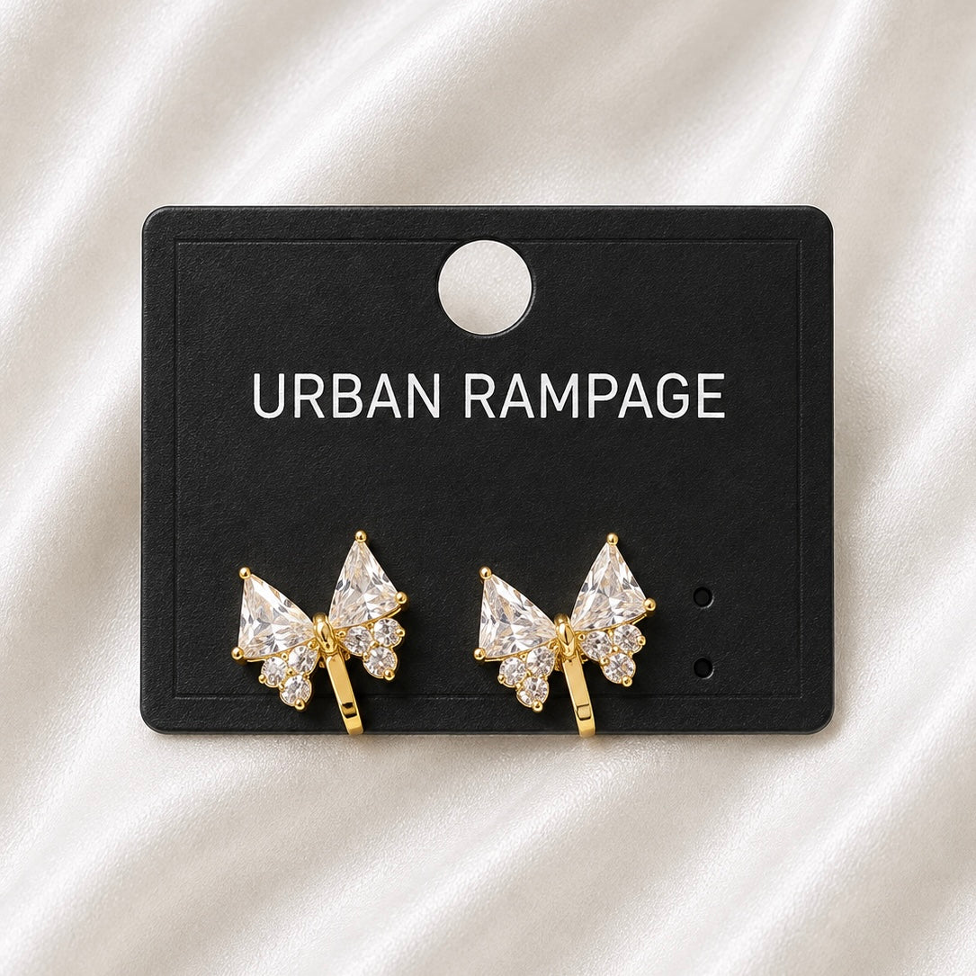 Gold-Tone Crystal Butterfly Hoop Earrings