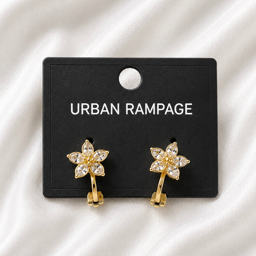 Gold-Tone Crystal Flower Hoop Earrings