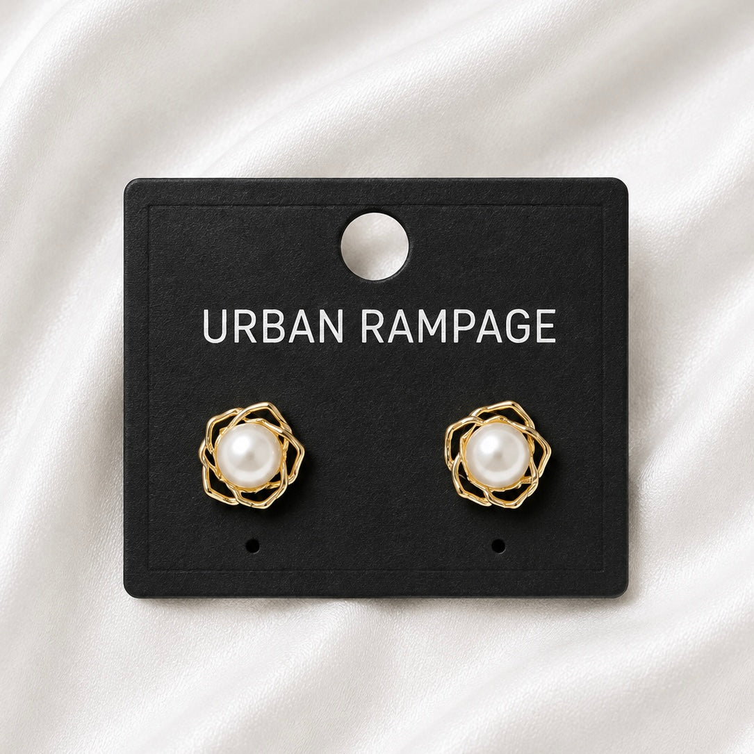Gold-Tone Pearl Floral Stud Earrings