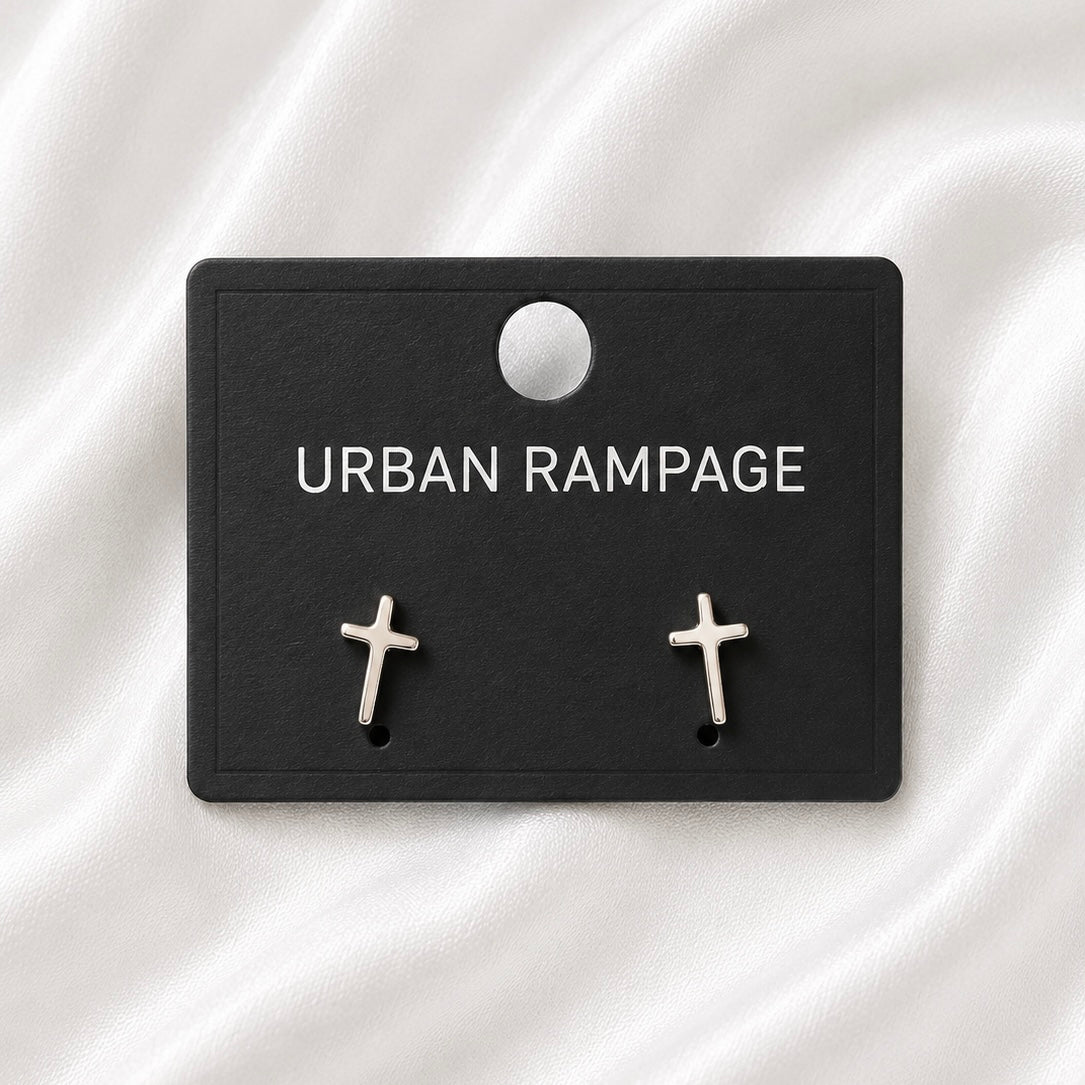 Silver-Tone Cross Stud Earrings
