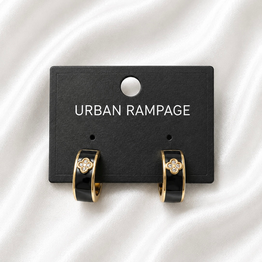 Black & Gold Clover Hoop Earrings