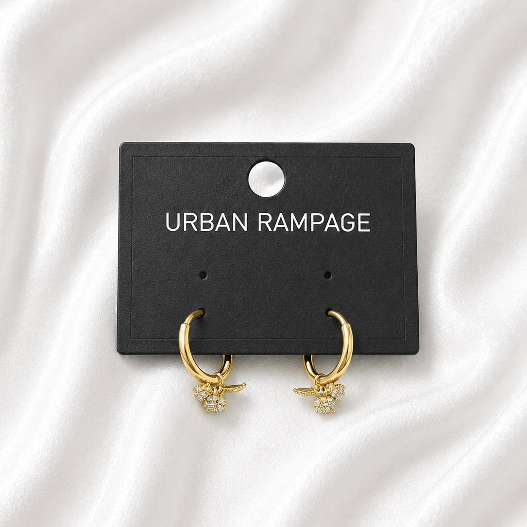 Gold-Tone Crystal Bee Charm Hoop Earrings