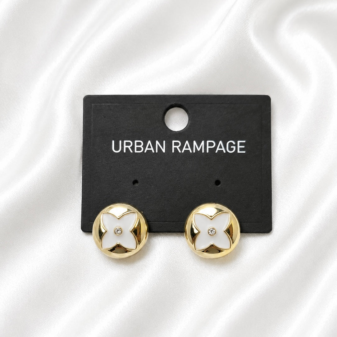 Gold-Tone White Clover Stud Earrings