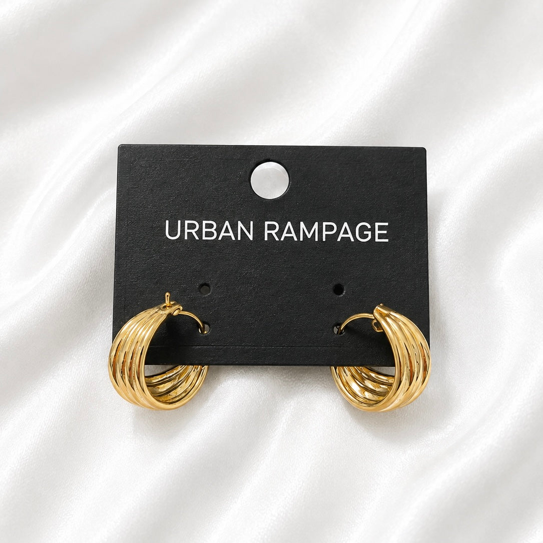 Fashion Gold-Tone Ribbed Hoop Earrings