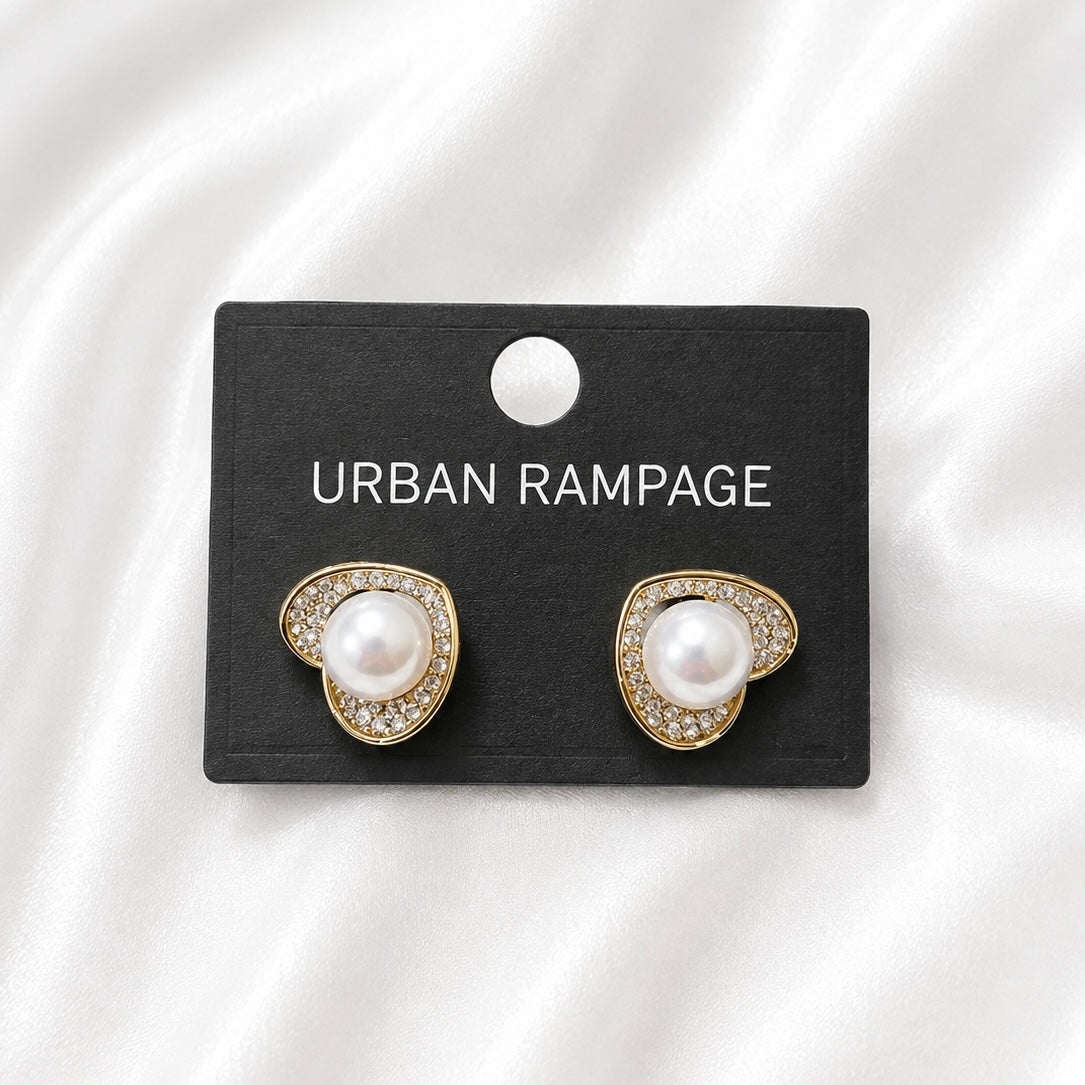 Gold-Tone Pearl Crystal Stud Earrings