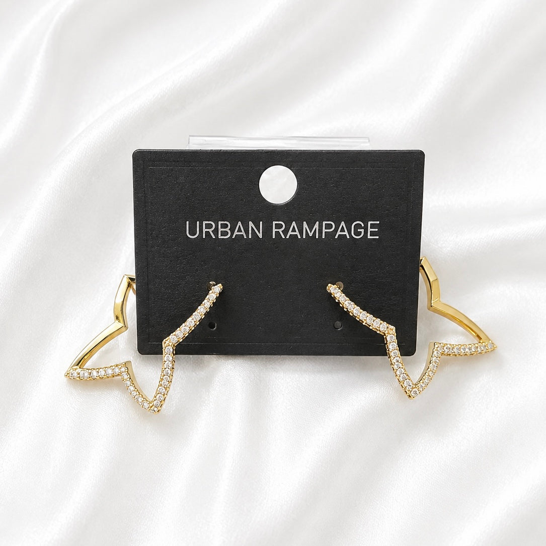 Gold-Tone Crystal Star Hoop Earrings