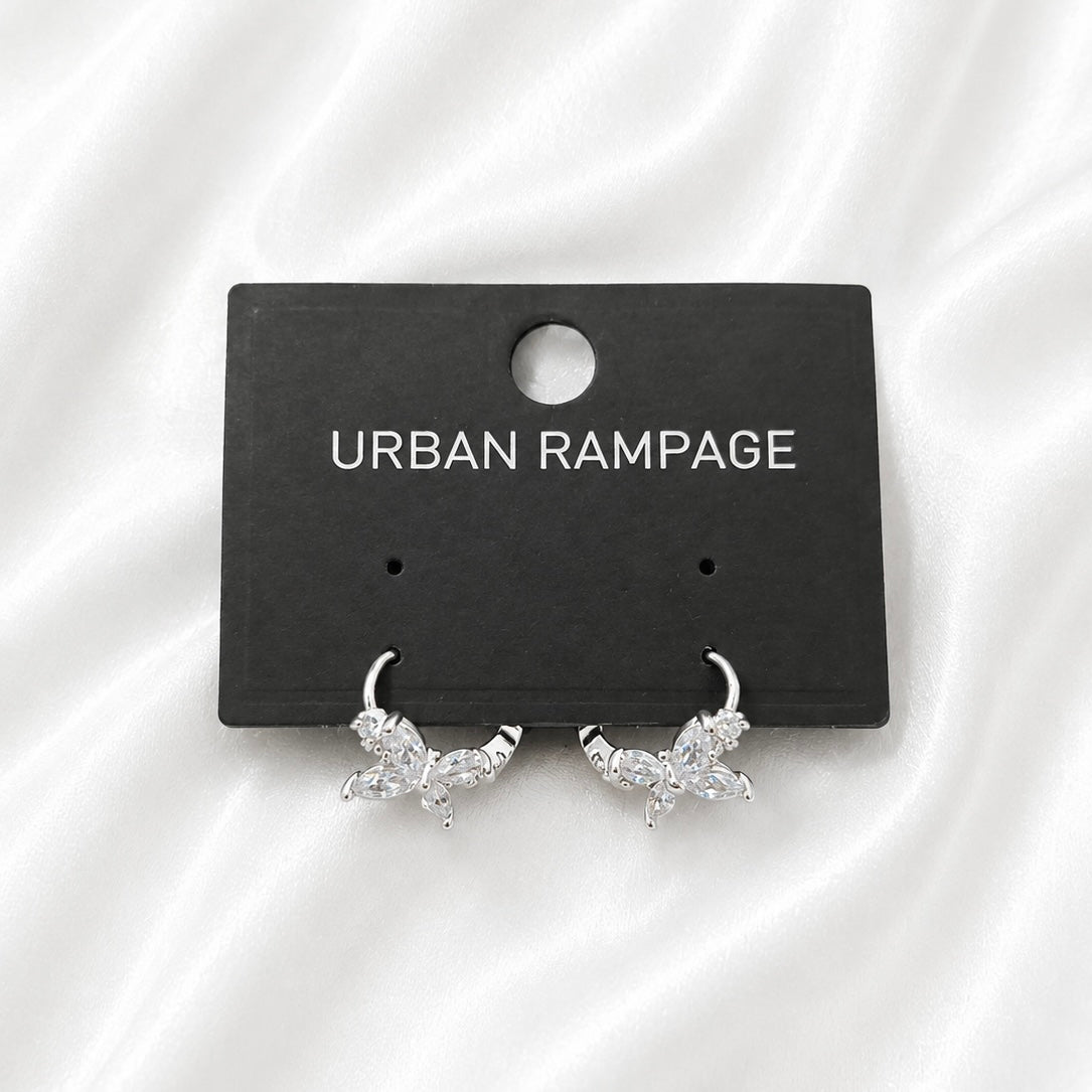 Silver-Tone Crystal Butterfly Hoop Earrings