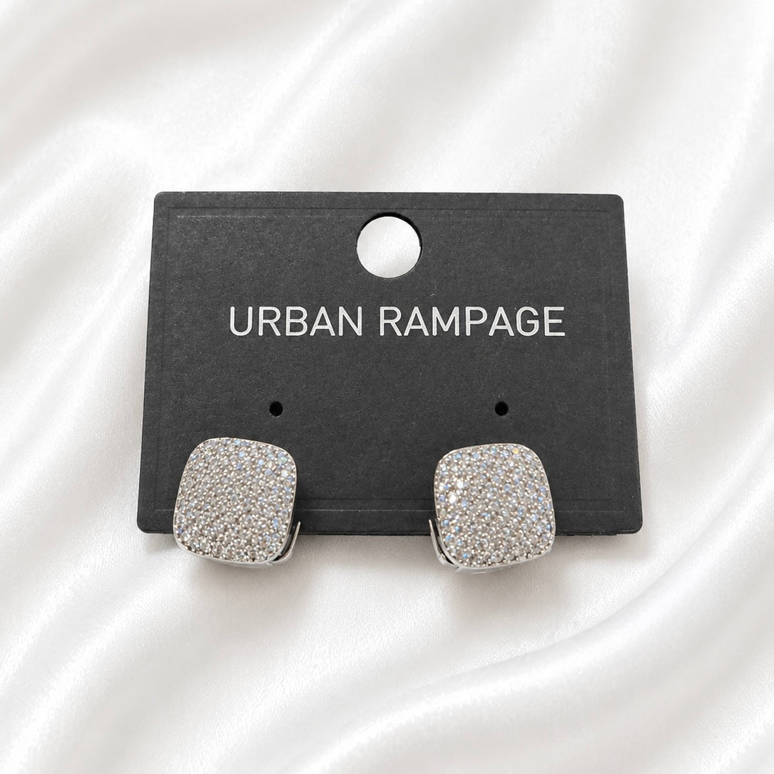 Silver-Tone Square Crystal Stud Earrings