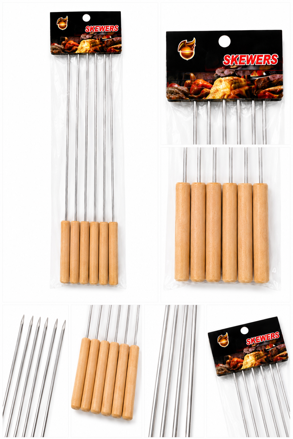 6-Piece Stainless Steel BBQ Skewer Set