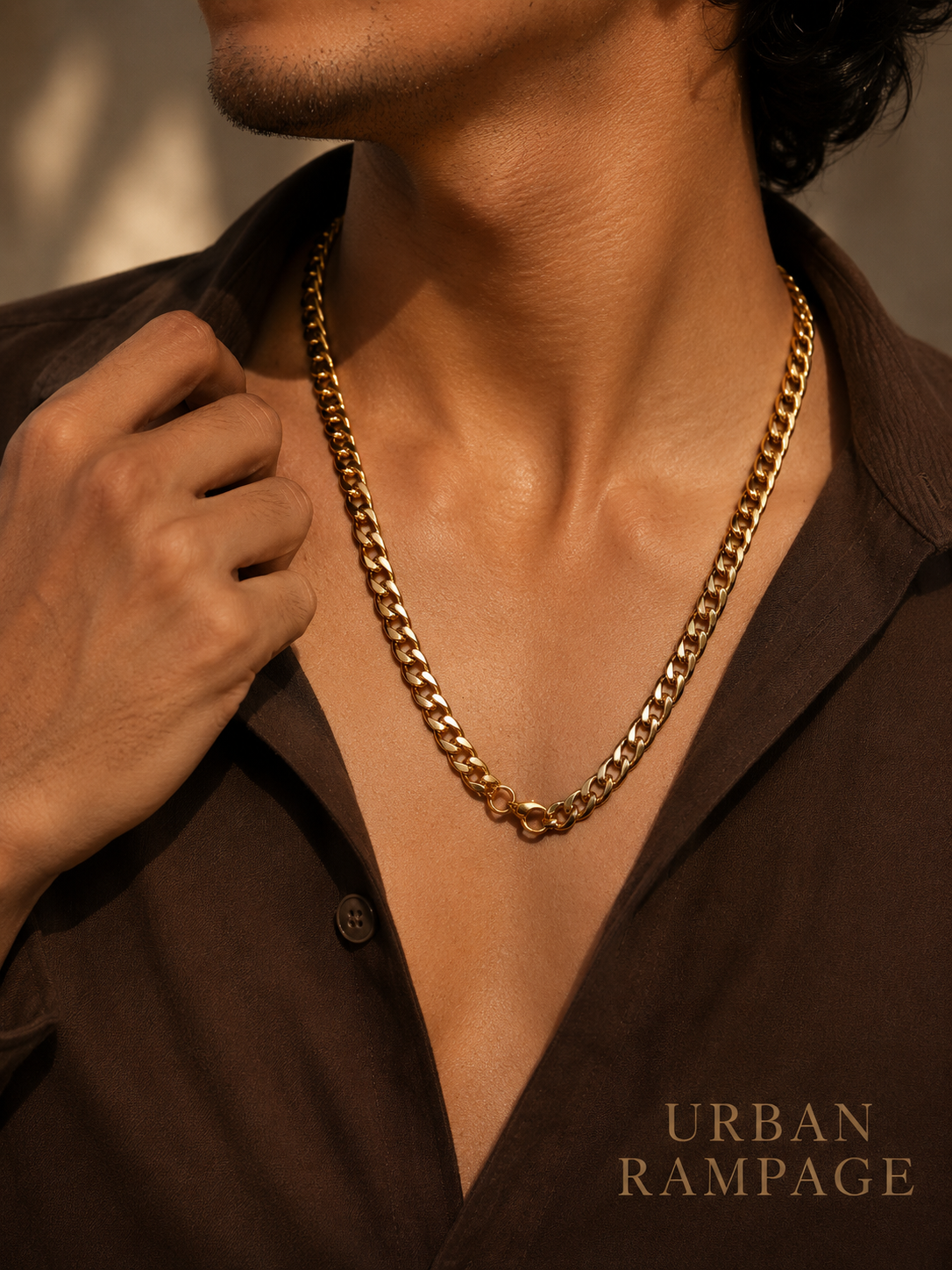 Gold-Tone Wide Cuban Link Chain Necklace