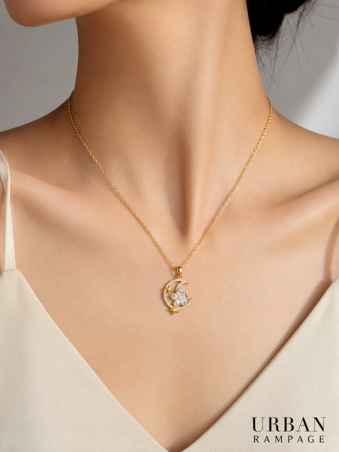 Moon & Star Crystal Pendant Necklace