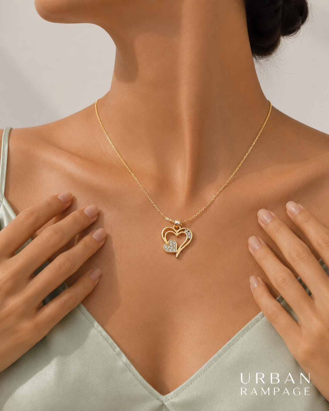 Double Heart Crystal Pendant Necklace