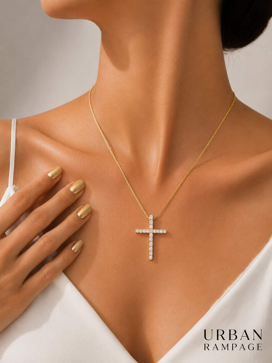 Gold-Tone Crystal Cross Pendant Necklace
