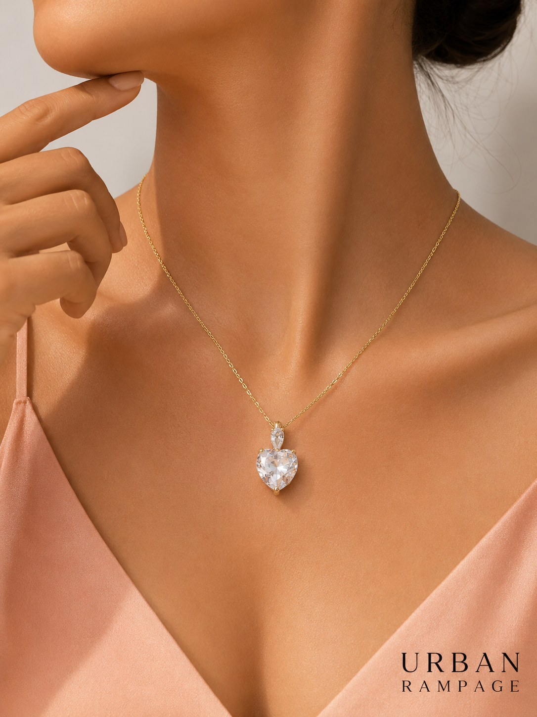 Gold-Tone Heart Crystal Pendant Necklace