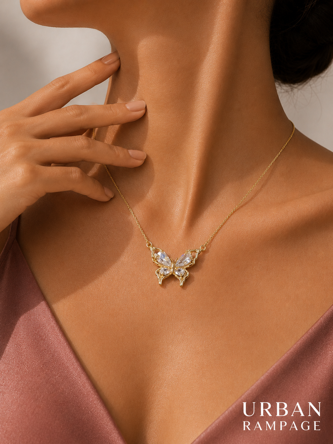 Gold-Tone Crystal Butterfly Pendant Necklace