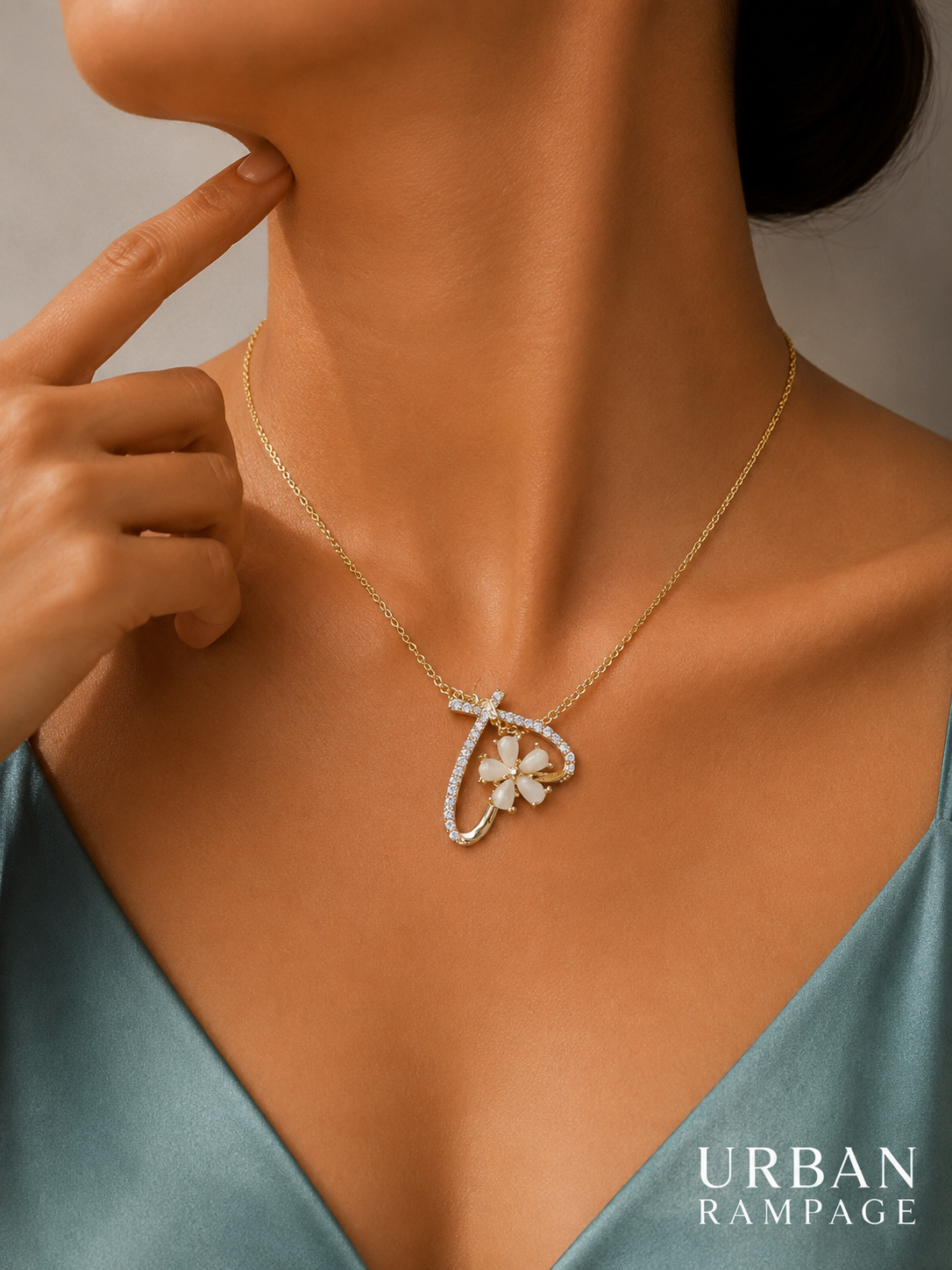 Gold-Tone Floral Initial Pendant Necklace