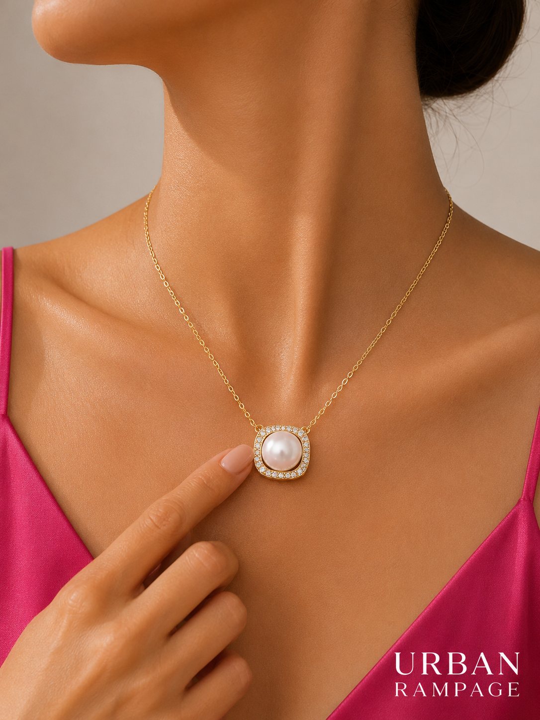 Gold-Tone Pearl Crystal Pendant Necklace