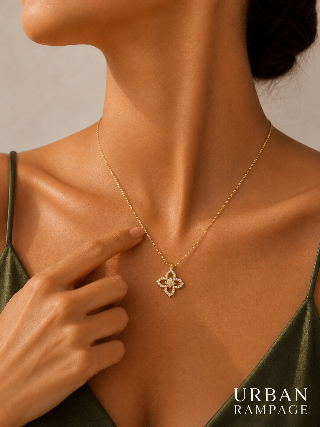 Gold-Tone Crystal Floral Pendant Necklace