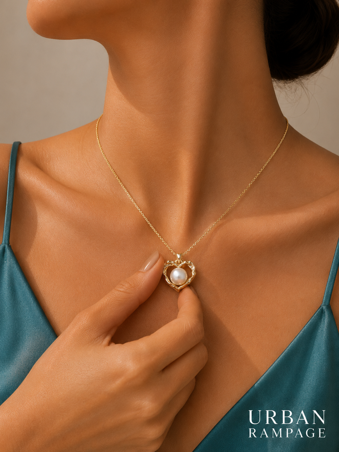 Gold-Tone Pearl Heart Pendant Necklace