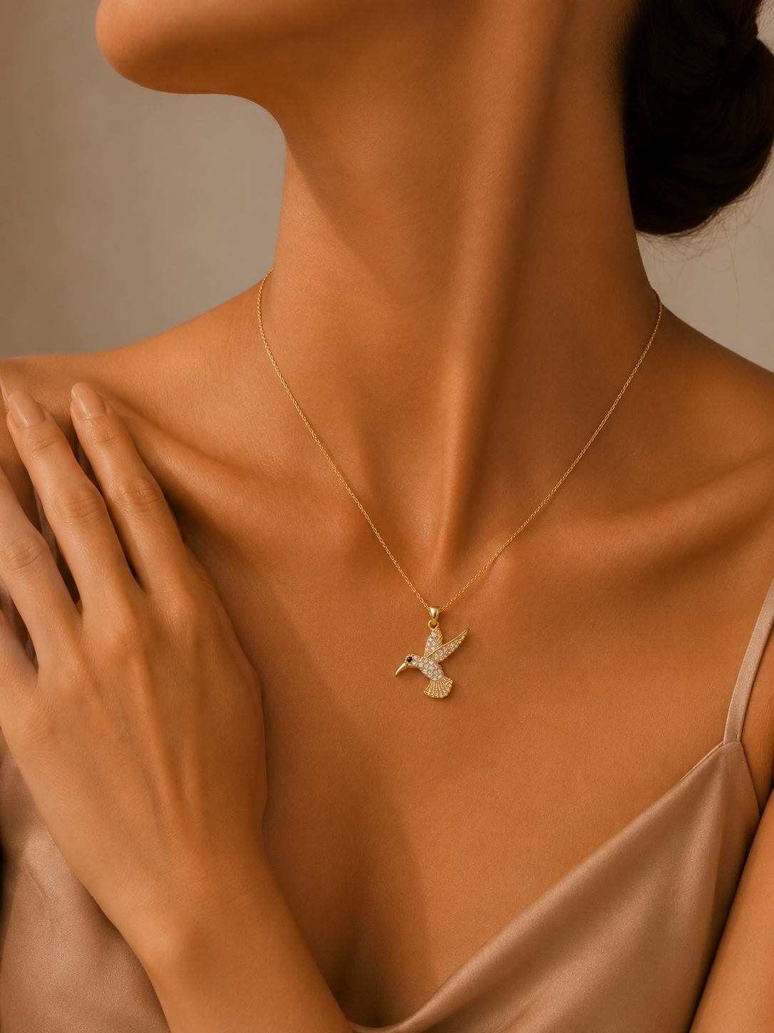 Gold-Tone Crystal Hummingbird Fashion Necklace