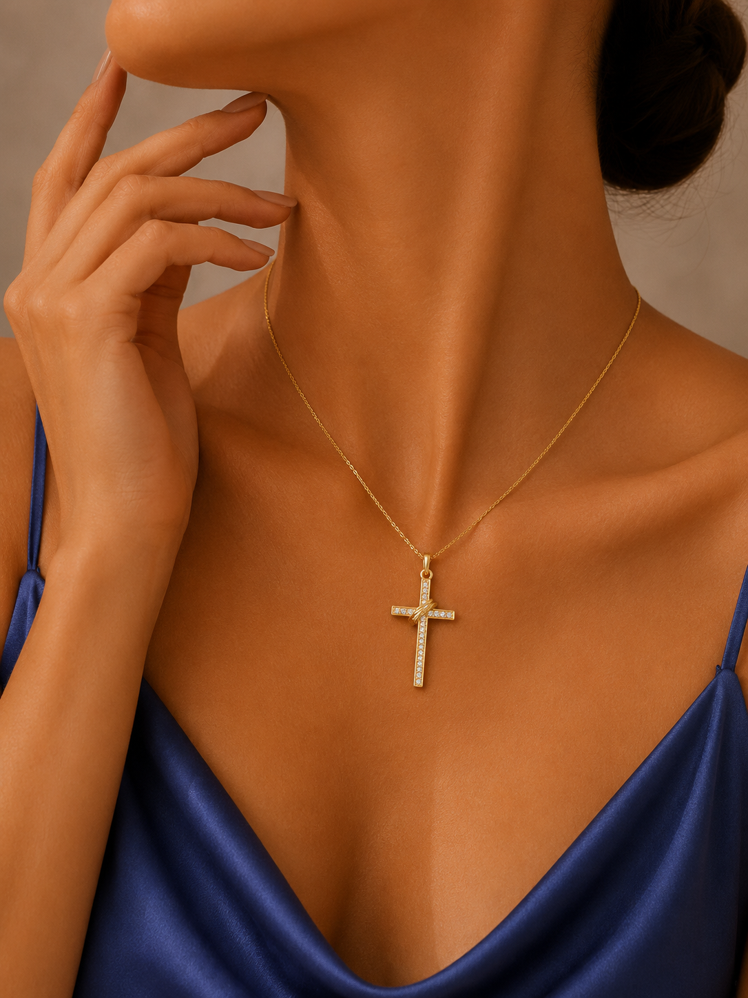 Gold-Tone Crystal Cross Pendant Necklace